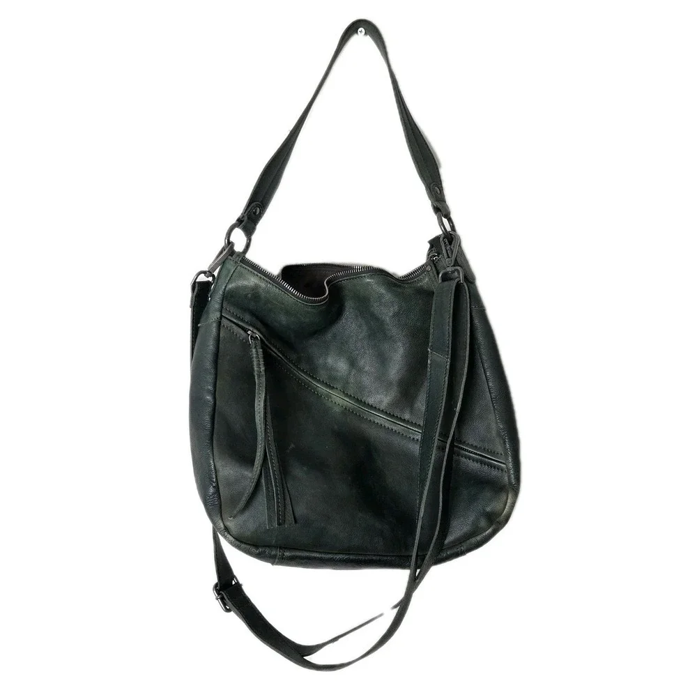 Vilenca Holland Green Leather Hobo Bag Tassle Crossbody Purse